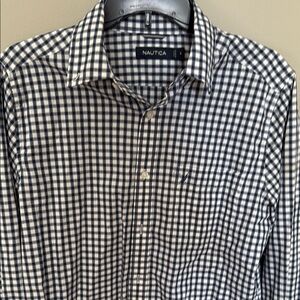 Nautica Blue and White Gingham Casual Shirt